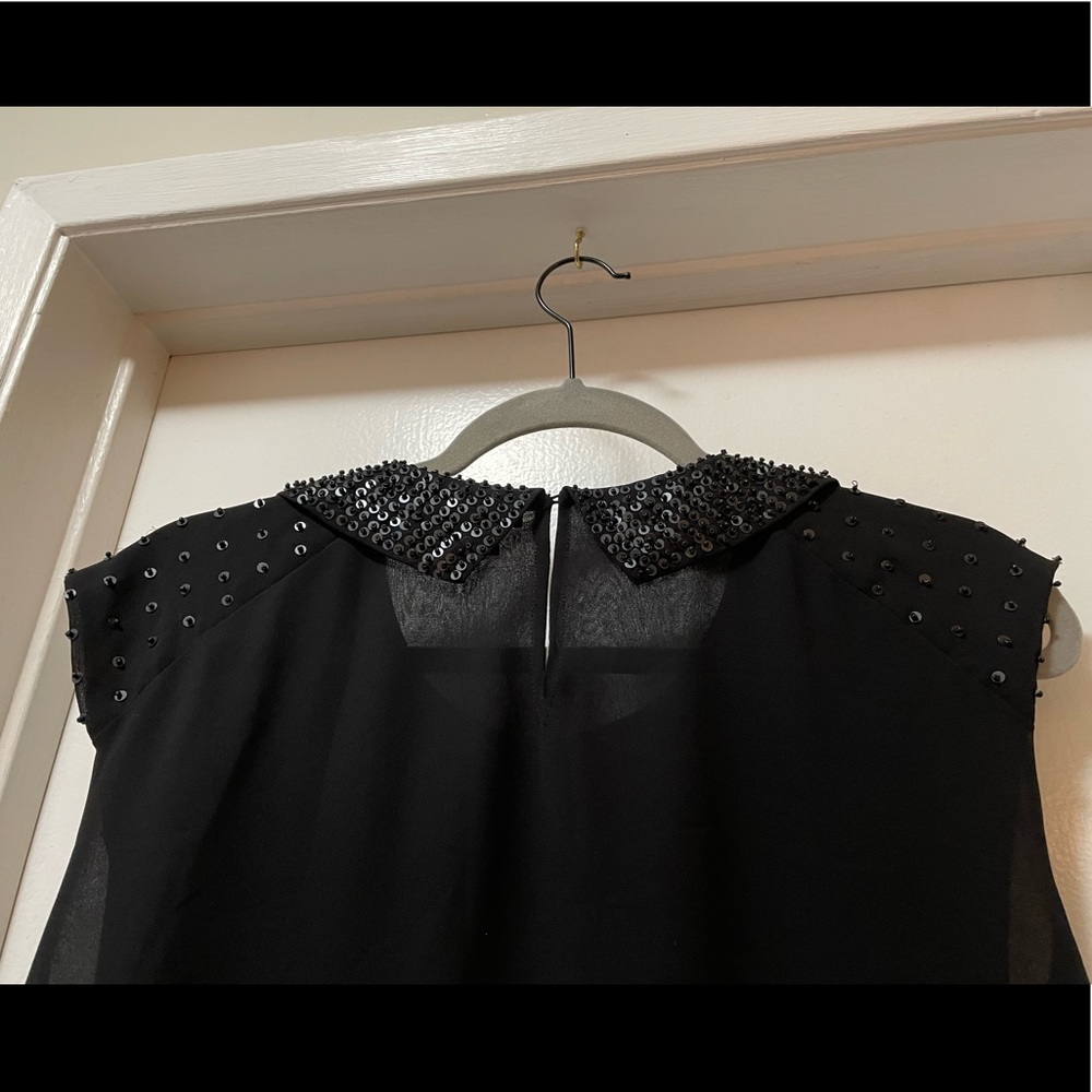 *on hold* Ann Taylor Black Sequin Beaded Collar Blouse - Picture 9 of 12